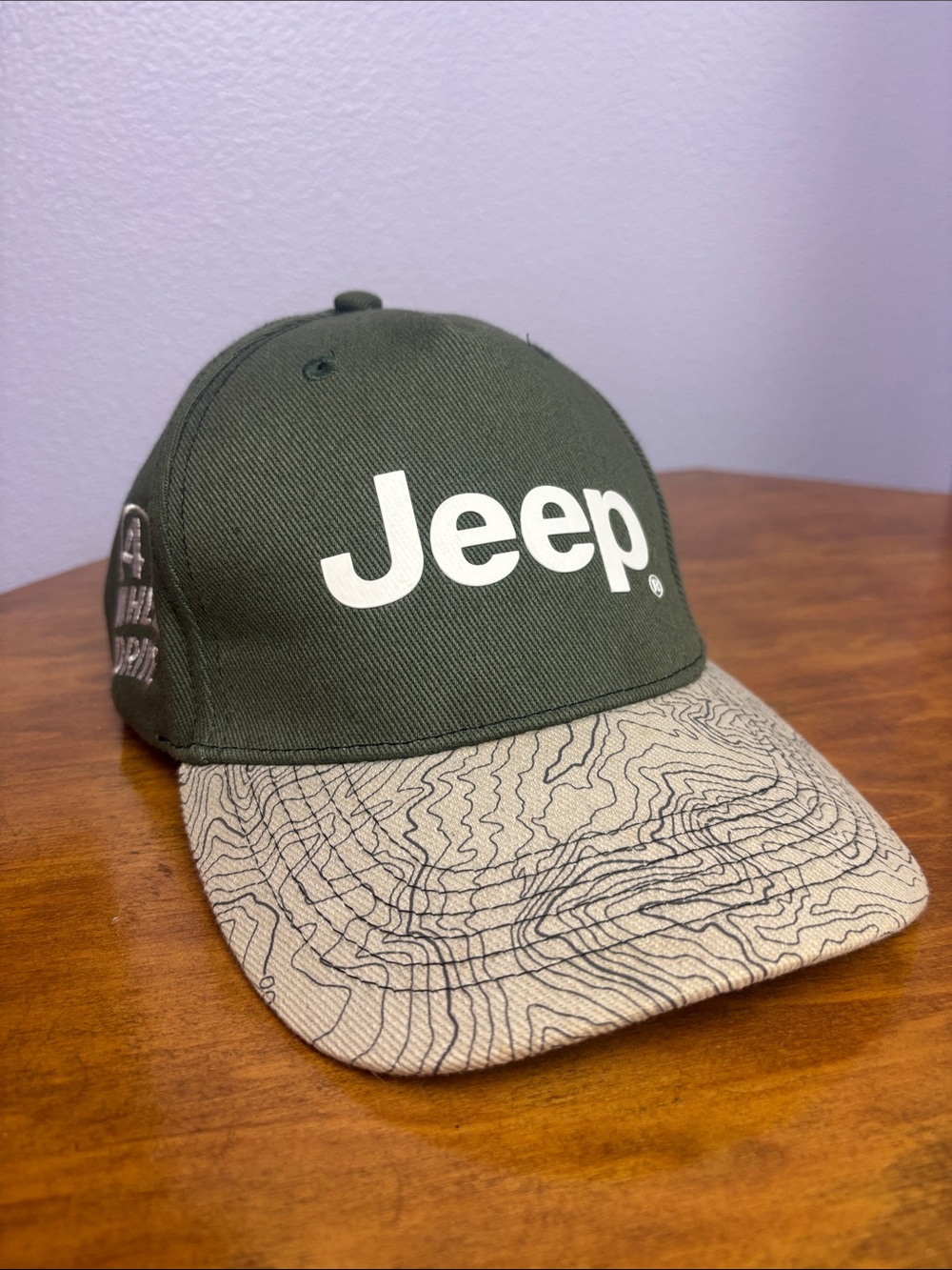 Official Jeep Merchandise Olive Green Cap with Tan Topo-Print Bill